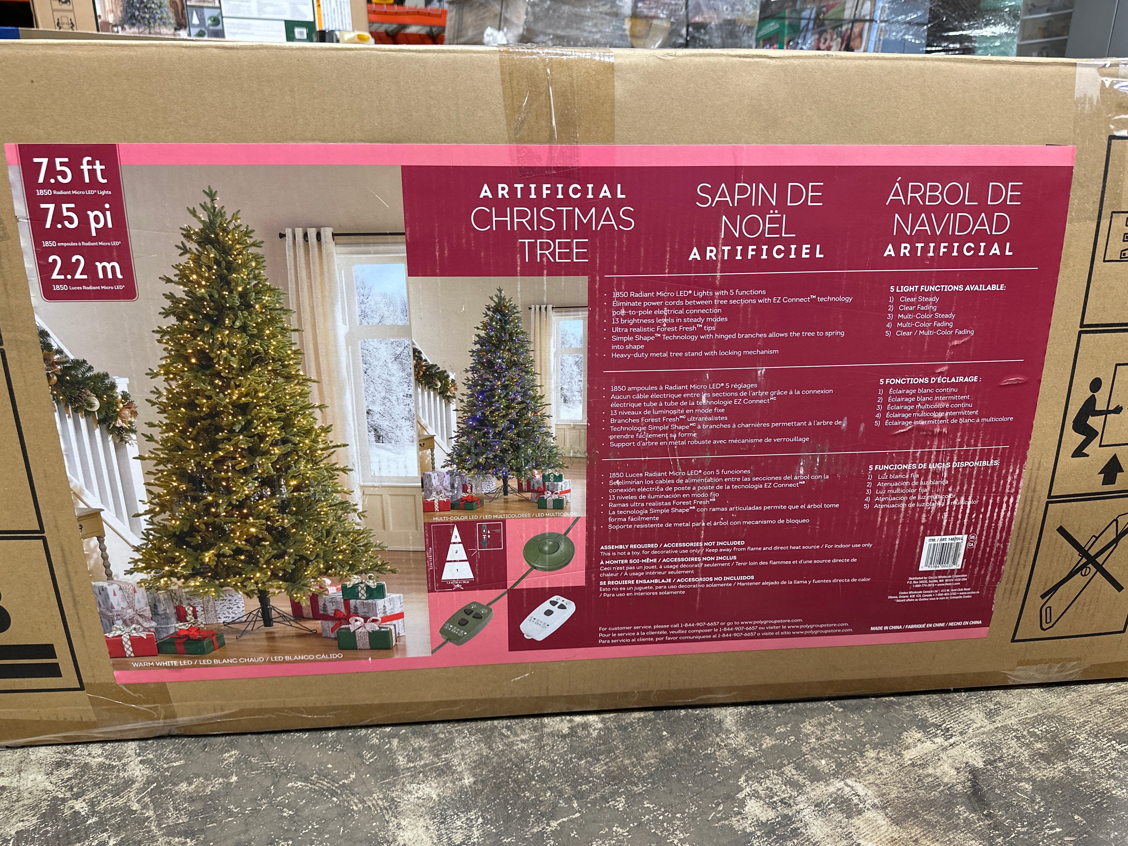 Kirkland 7.5 ft Pre-Lit Aspen EZ Connect Artificial Christmas Tree 1,850 Color-Changing Radiant Micro LED Lights