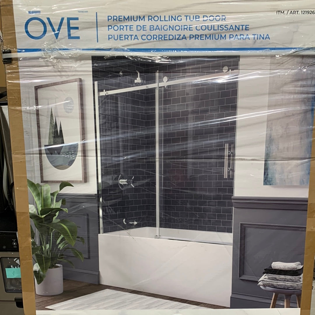 OVE Premium Rolling Tub Shower Door Glass Chrome 60" 29BGP-010160-001WM