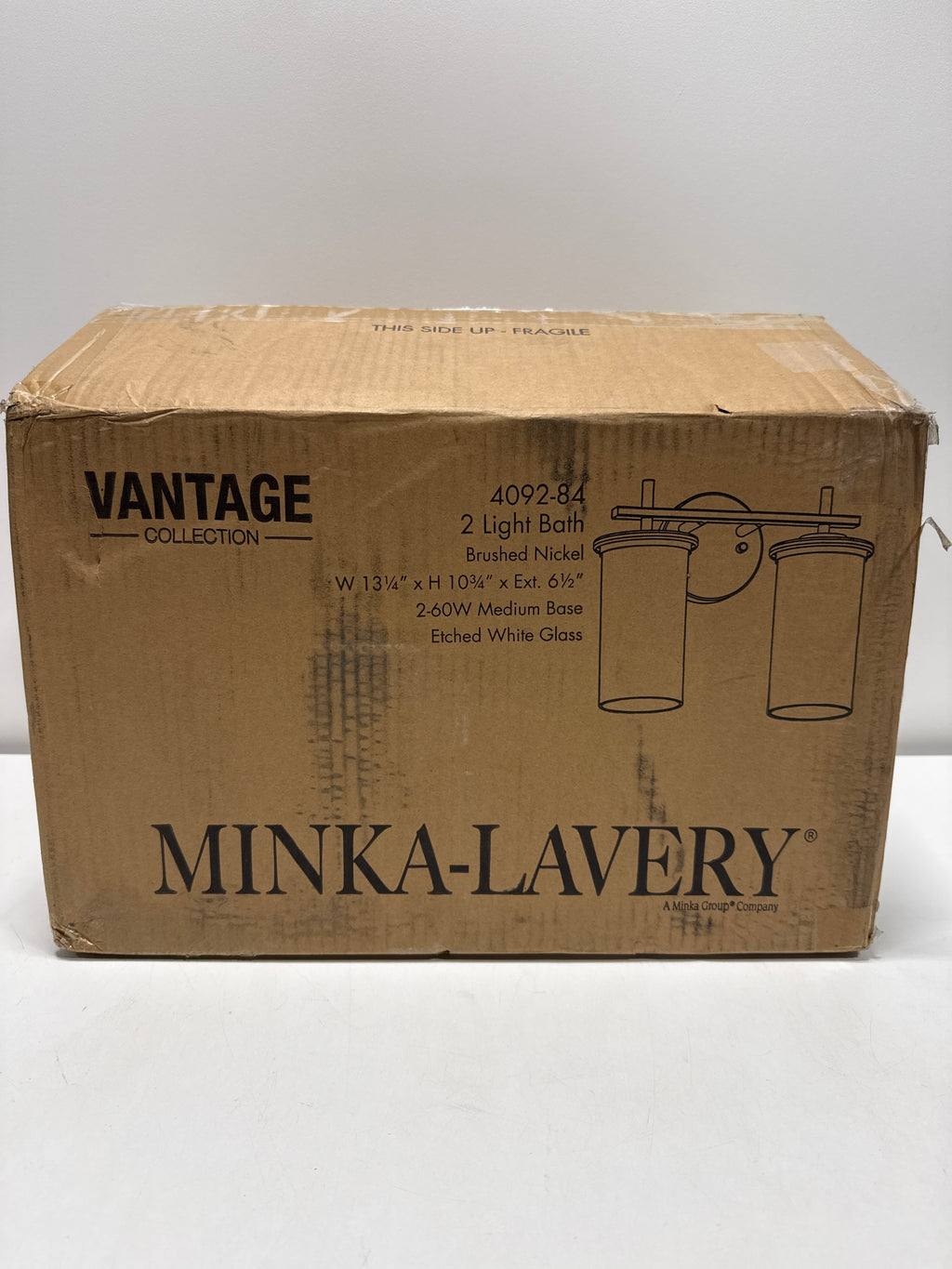 Minka Lavery 4092-84 Haisley Etched White Glass Bath Vanity Wall Mount, 2-Light 120 Total Watts, 11" H x 13" W, Brushed Nickel