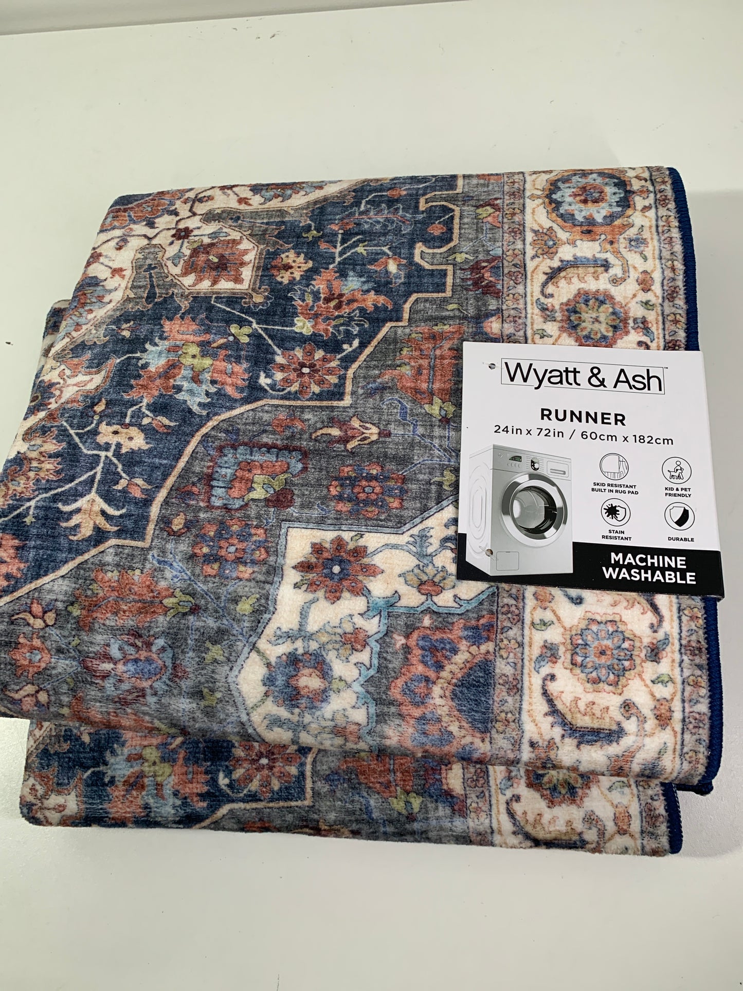 Wyatt & Ash Washable Runner/Accent Rugs, Aliyeh Navy