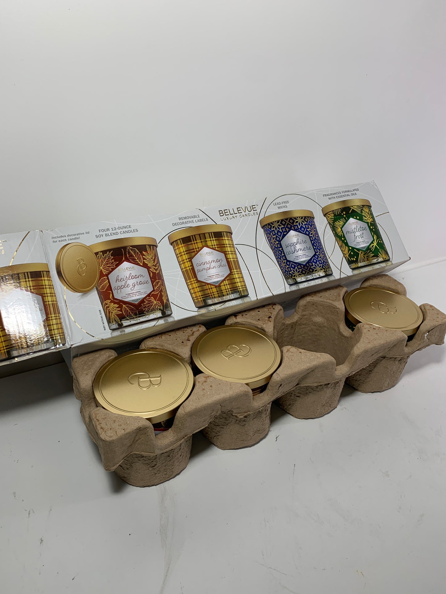 Bellevue Luxury Candles, 3 Soy Blend Candles 12 Oz Each, Removable Labels, Lead-Free Wicks, Fragrances with Essential Oils