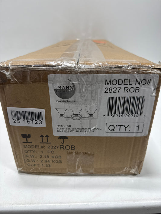 Bel Air Lighting Hollyslope 26 in. 3-Light Oil Rubbed Bronze Bathroom Vanity Light Fixture with Marbleized Glass Shades