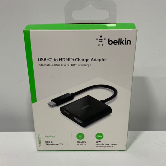 Belkin - USB C to HDMI Adapter + USBC Charging Port, 4K UHD Video, 60W Passthrough Power - Black