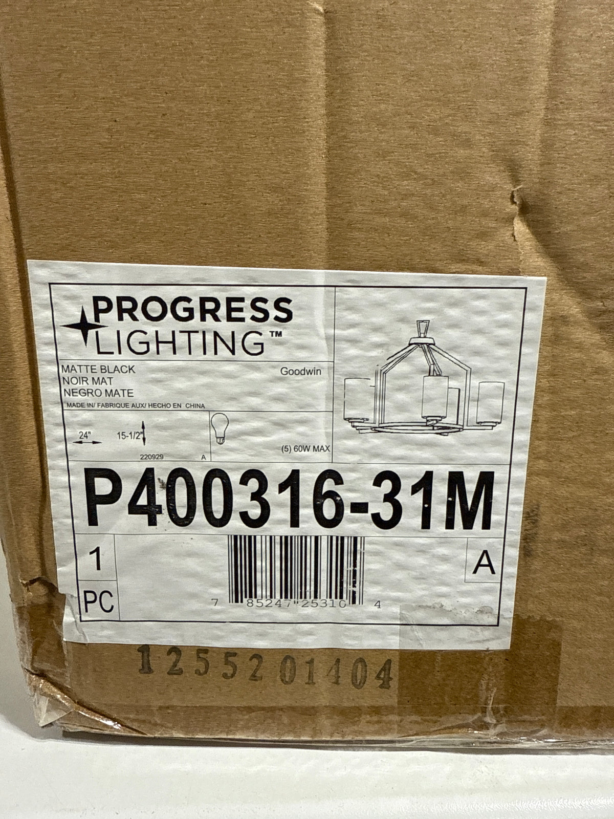 Progress Lighting P400316 Goodwin 5 Light 24’’ Wide Chandelier Matte Black - *Lighting & Electrical