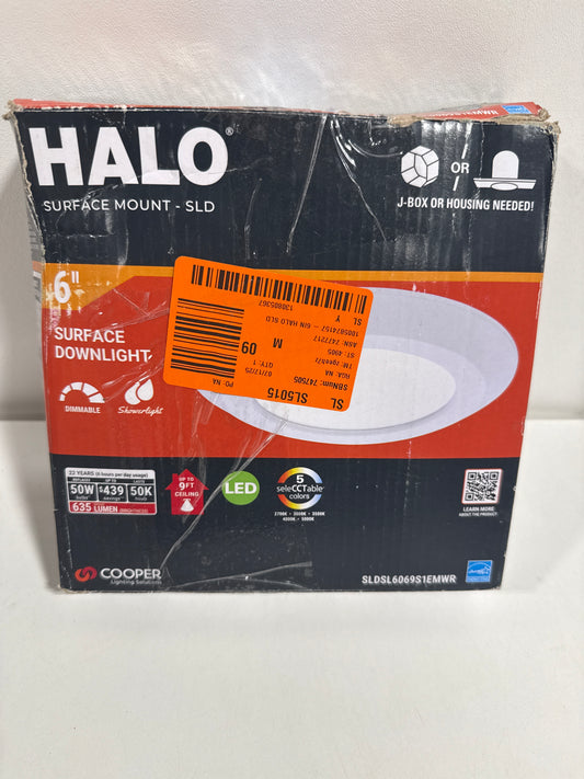 HALO SLDSL6 Series 6 Inch 2700K-5000K Selectable CCT Surface Integrated LED Downlight Recessed Light with White Round Trim