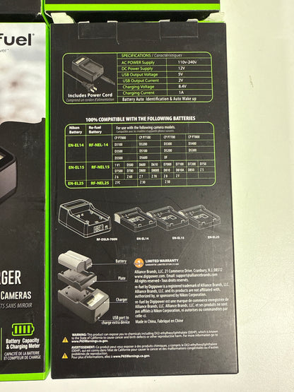 4 Digipower - DSLR/Mirrorless Camera Travel Charger with LCD Battery Level Indicator for Nikon Batteries EL14/15/25 - Black (Copy)