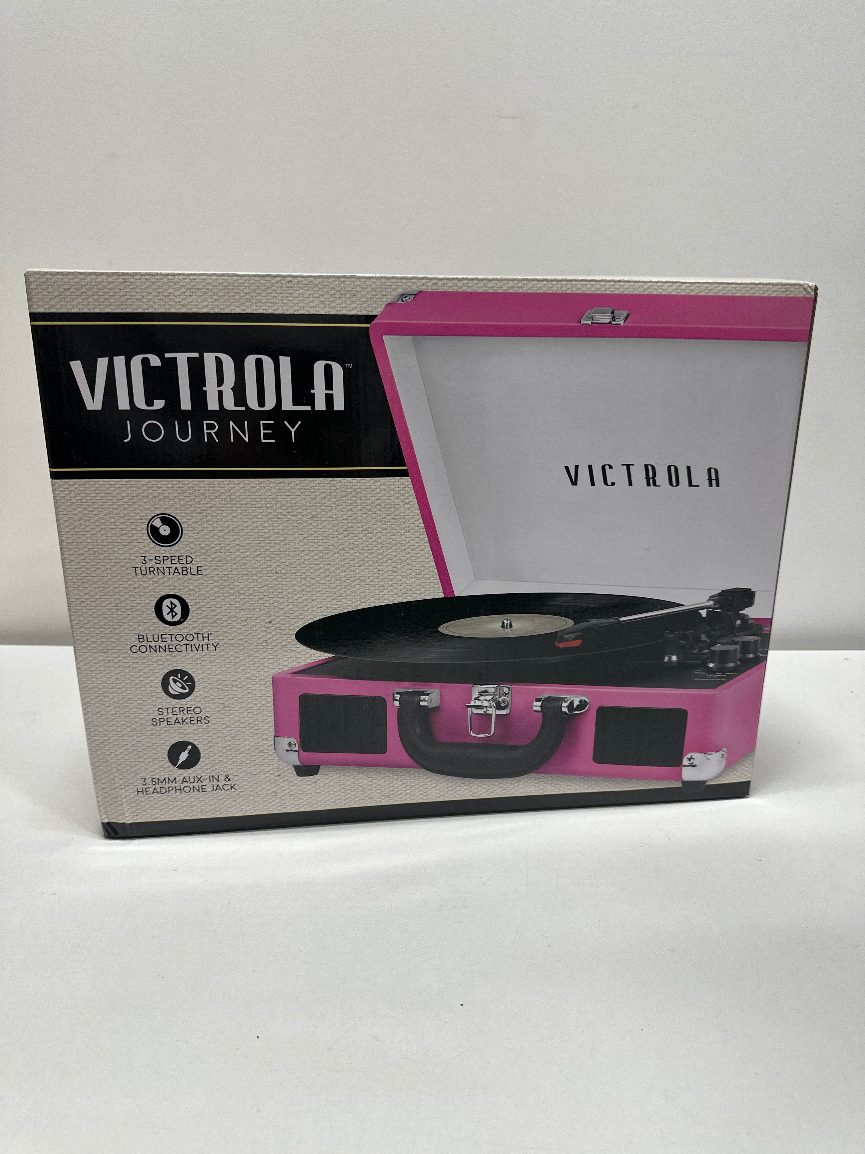 Victrola - Journey Bluetooth Suitcase Record Player with 3-speed Turntable - (Pink) - *Headphones & Tech Accessories