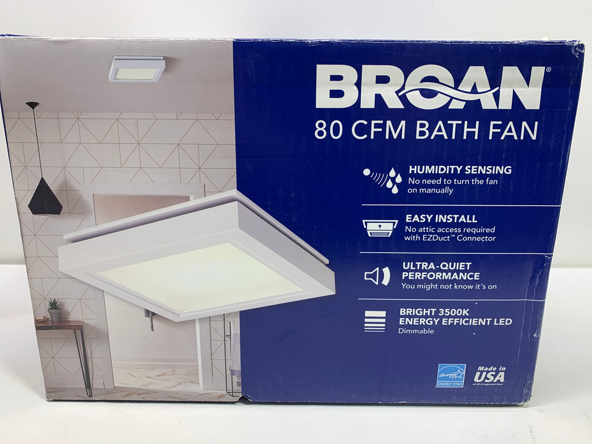 BROAN 80 CFM Bath Fan CST80SLW 0.8 Sones W/Dimmable LED Light
