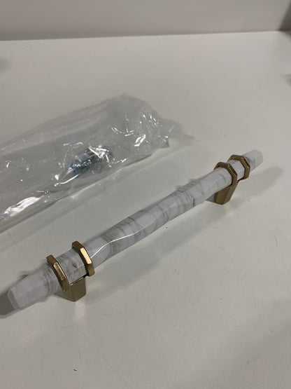 Carrione 5-1/16 Inch 128mm Center-to-Center Marble White/Champagne Bronze Cabinet Pull