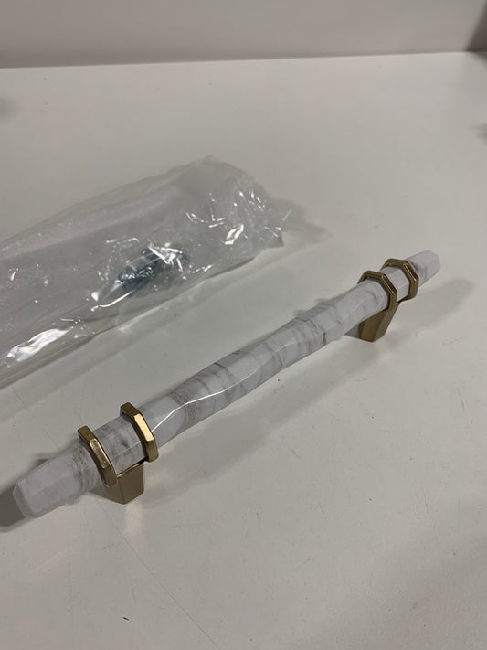 Carrione 5-1/16 Inch 128mm Center-to-Center Marble White/Champagne Bronze Cabinet Pull