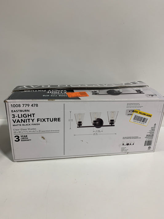 Hampton Bay Eastburn 22 in. 3-Light Matte Black Vanity Light with Clear Glass Shades