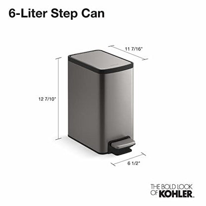 Kohler 31319-ST Bathroom Trash Can, 1.6 Gallon Small Trash Can with Quiet-Close Lid and Hands-Free Foot Pedal, Stainless Steel