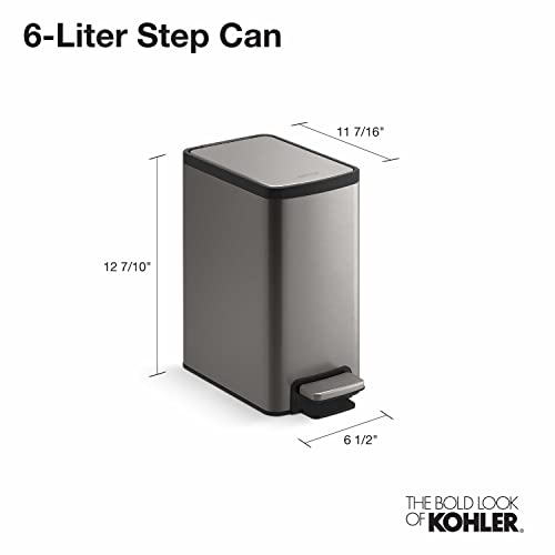 Kohler 31319-ST Bathroom Trash Can, 1.6 Gallon Small Trash Can with Quiet-Close Lid and Hands-Free Foot Pedal, Stainless Steel