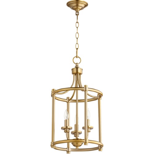 Quorum 6822-3-80 Transitional Three Light Entry Pendant from Rossington Collection in Brass Finish,