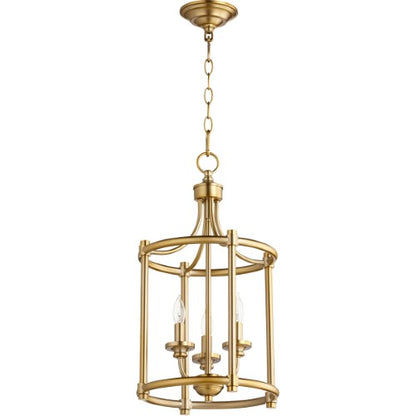 Quorum 6822-3-80 Transitional Three Light Entry Pendant from Rossington Collection in Brass Finish,