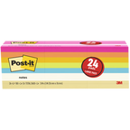 Post-it Notes, 3” x 3”, Assorted Bright Colors, 100 Sheets, 24 Pads