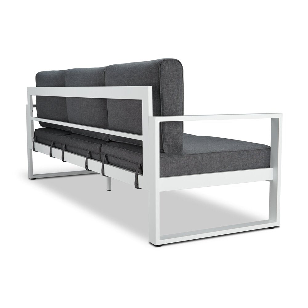 Real Flame Baltic White Aluminum Outdoor Sofa with Grey Cushions