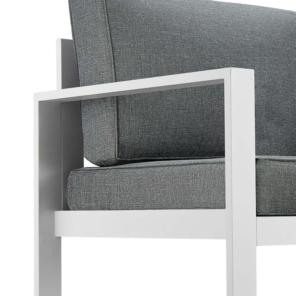 Real Flame Baltic White Aluminum Outdoor Sofa with Grey Cushions