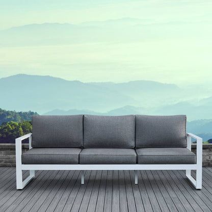 Real Flame Baltic White Aluminum Outdoor Sofa with Grey Cushions