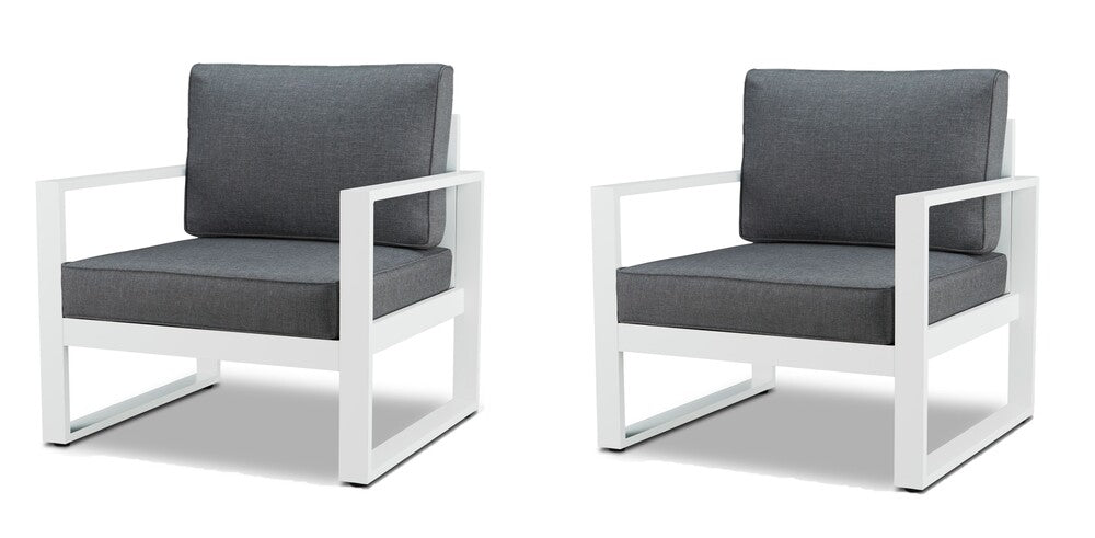 2 Real Flame Baltic White Aluminum Outdoor Chairs with Grey Cushions