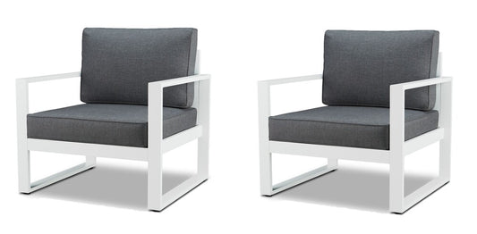 2 Real Flame Baltic White Aluminum Outdoor Chairs with Grey Cushions