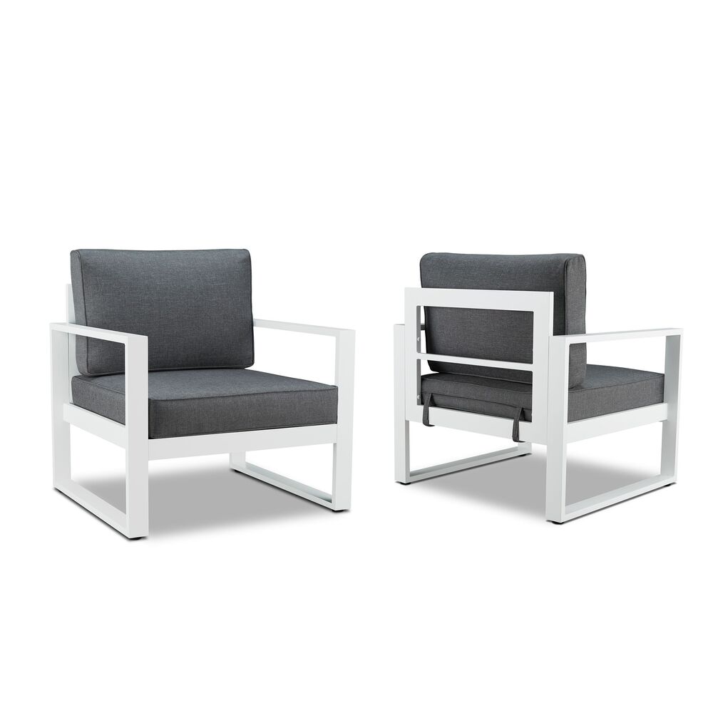 2 Real Flame Baltic White Aluminum Outdoor Chairs with Grey Cushions
