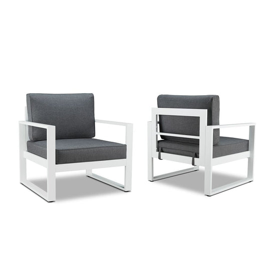 2 Real Flame Baltic White Aluminum Outdoor Chairs with Grey Cushions