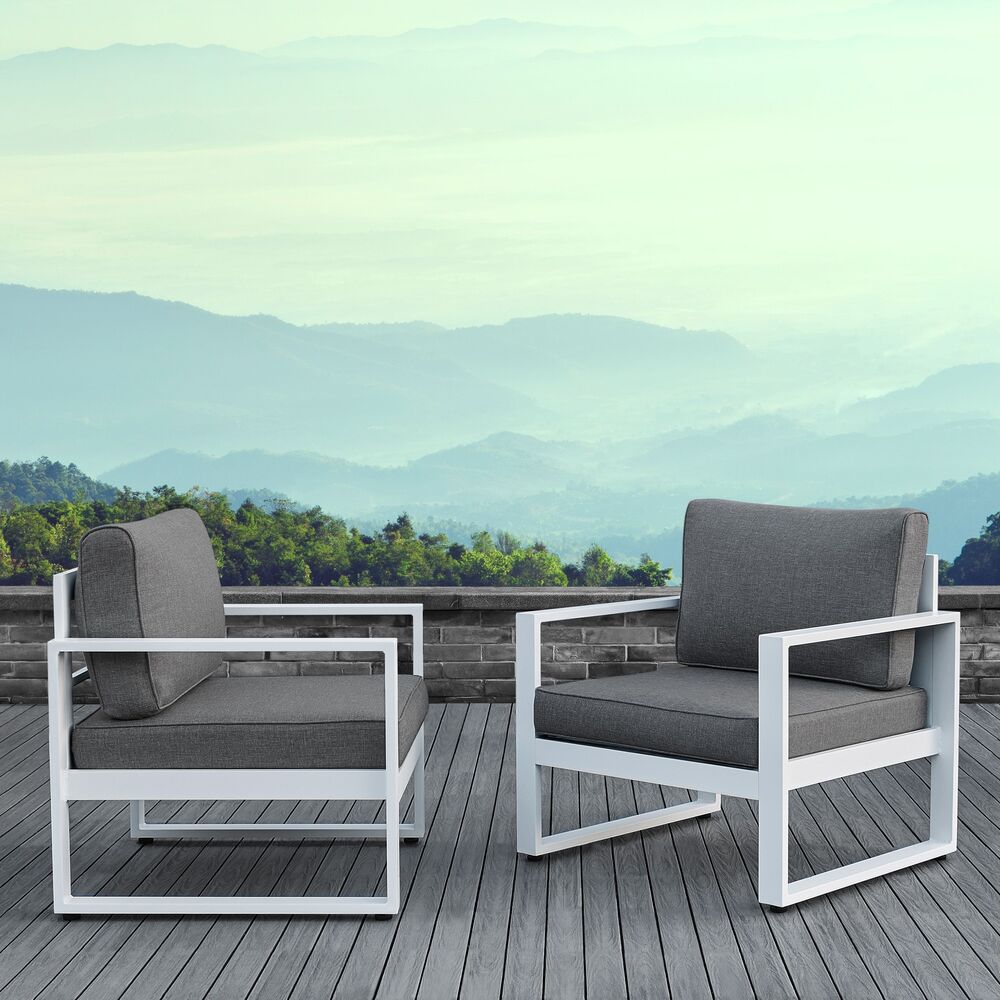 2 Real Flame Baltic White Aluminum Outdoor Chairs with Grey Cushions