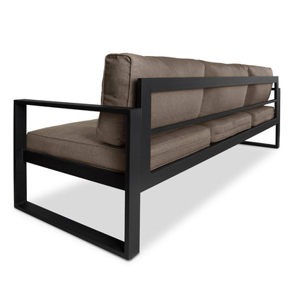 Real Flame Baltic Black Aluminum Outdoor Sofa with Brown Cushions