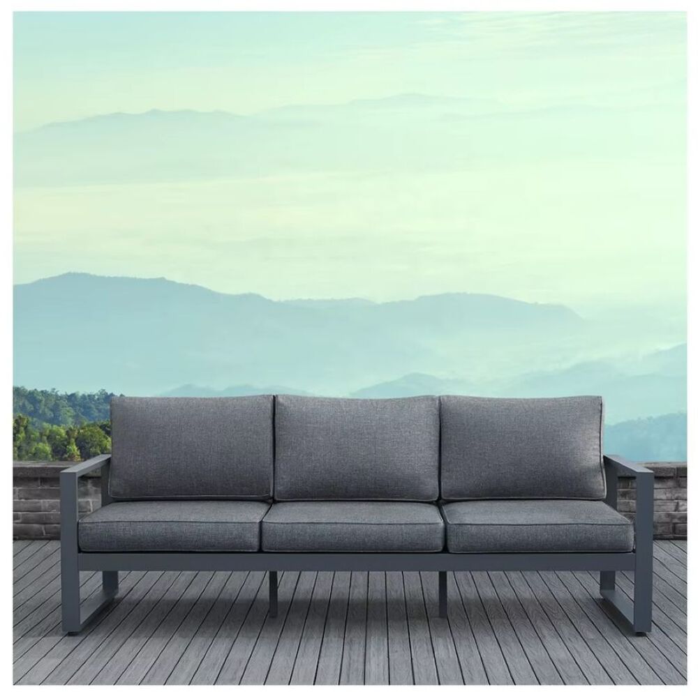 Real Flame Baltic Gray Aluminum Outdoor Sofa with Gray Cushions