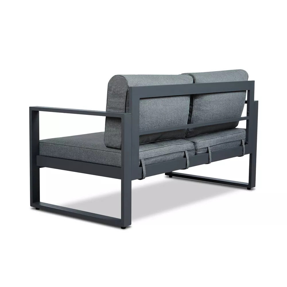 Real Flame Baltic Grey Aluminum Outdoor Loveseat with Grey Cushions