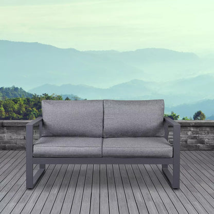 Real Flame Baltic Grey Aluminum Outdoor Loveseat with Grey Cushions