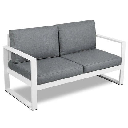 Real Flame Baltic White Aluminum Outdoor Loveseat with Grey Cushions