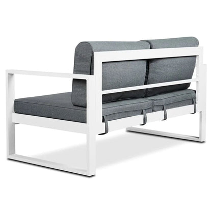 Real Flame Baltic White Aluminum Outdoor Loveseat with Grey Cushions