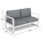 Real Flame Baltic White Aluminum Outdoor Loveseat with Grey Cushions