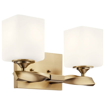 Kichler Marette 13.5 inch 2 Light Vanity Light with Satin Etched Cased Opal Glass in a Rich Champagne Bronze, for Bathroom and Powder Rooms, (13.5" W x 8" H), 55001CPZ