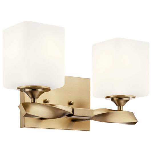 Kichler Marette 13.5 inch 2 Light Vanity Light with Satin Etched Cased Opal Glass in a Rich Champagne Bronze, for Bathroom and Powder Rooms, (13.5" W x 8" H), 55001CPZ
