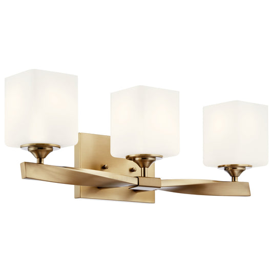 Kichler Marette 23 inch 3 Light Vanity Light with Satin Etched Cased Opal Glass in Champagne Bronze for Bathroom and Powder Room, (23" W x 8.25" H x 6" Ext), 55002CPZ