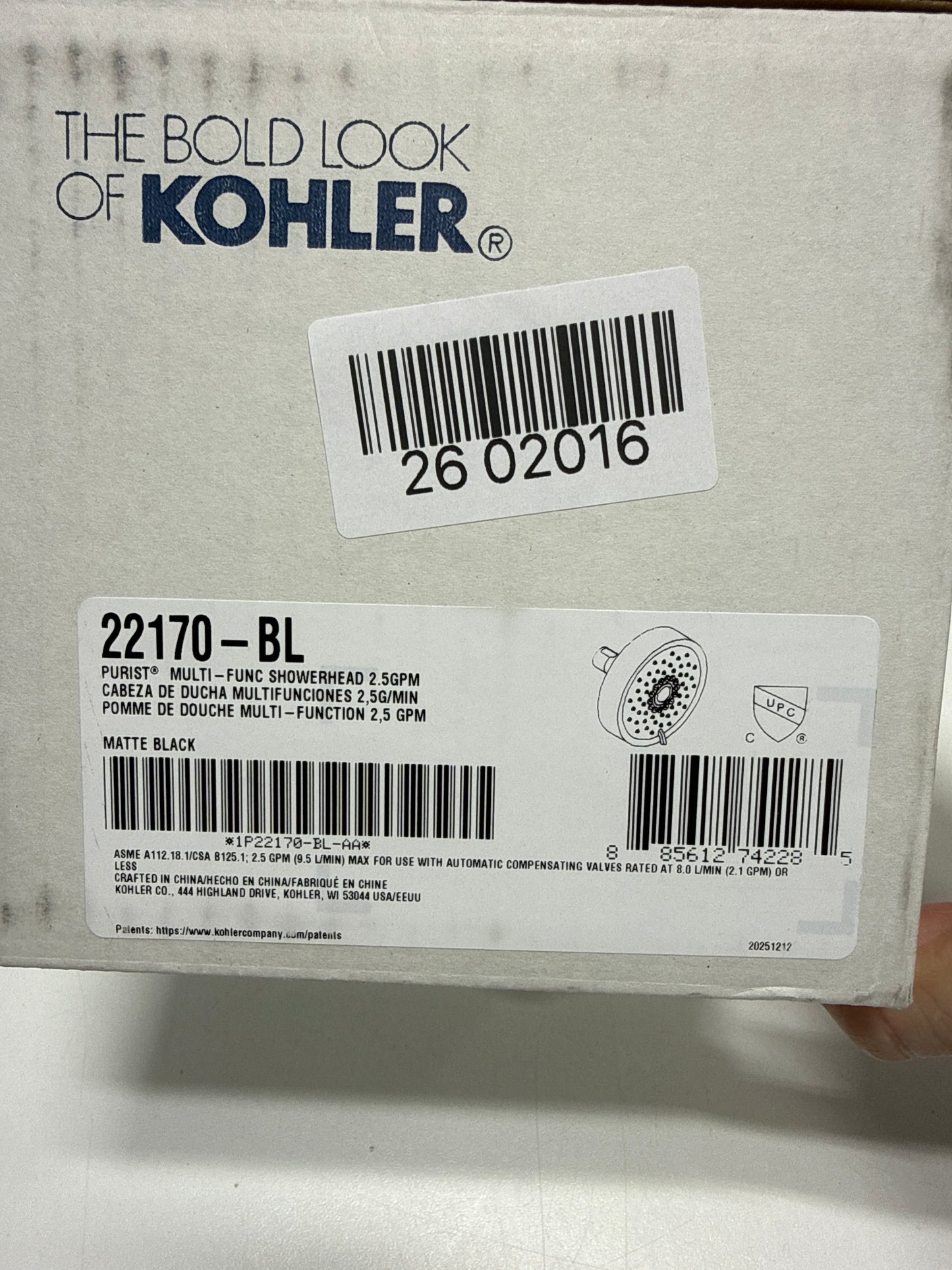 Kohler 22170-BL Purist® Three-function showerhead, 2.5 gpm, Matte Black