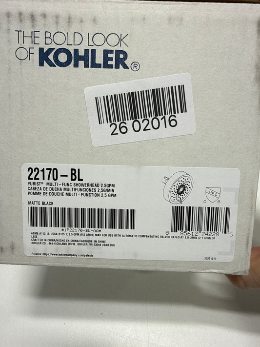Kohler 22170-BL Purist® Three-function showerhead, 2.5 gpm, Matte Black