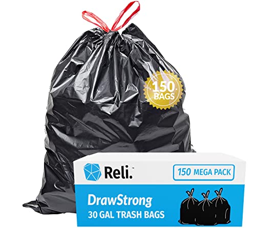 Reli. 30-33 Gallon Trash Bags Drawstring (150 Bags) Large 33 Gallon Trash Bags