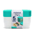 Sistema Nest It Meal Prep Food Storage Containers with Lids 3 Compartments 8 Cups 5 Pack Teal - *Kitchen & Dining