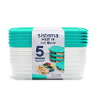 Sistema Nest It Meal Prep Food Storage Containers with Lids 3 Compartments 8 Cups 5 Pack Teal - *Kitchen & Dining