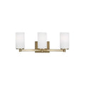 Hettinger 20 in. 3-Light Satin Brass Transitional Contemporary Wall Bathroom Vanity Light with White Glass Shades