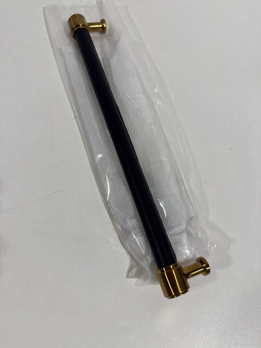 Signature Hardware 954063-O-10116 Lazzara 10-1/16 Inch Center to Center Black Leather Bar Cabinet Pull Brushed Gold