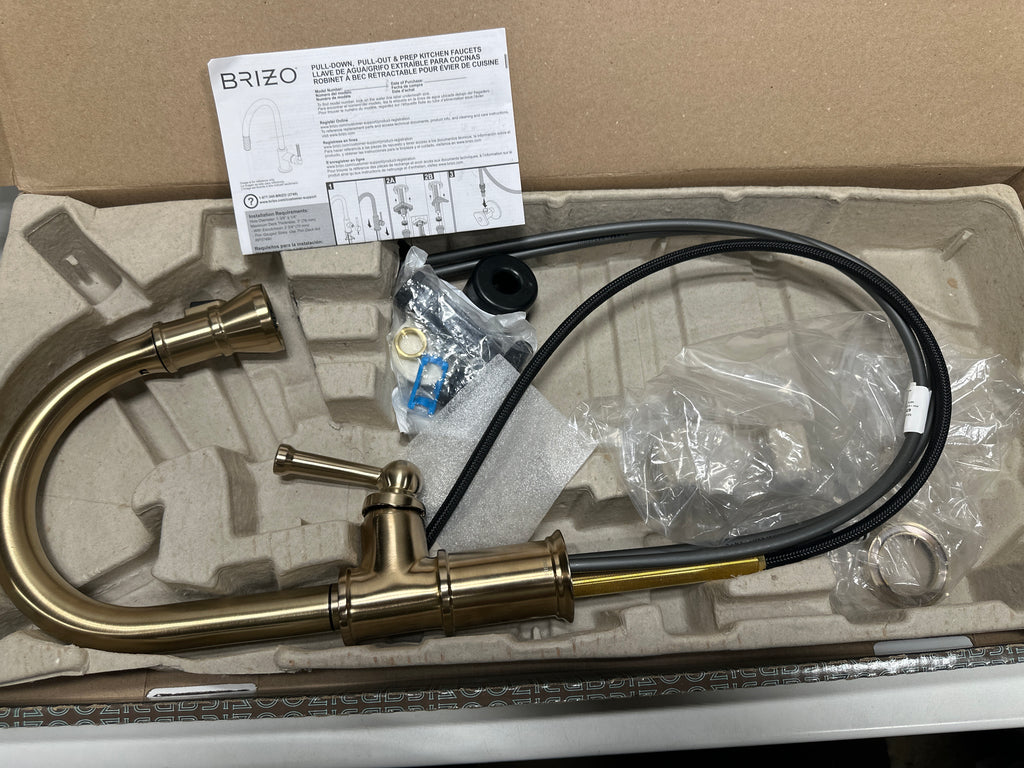 Scratched Brizo 63025LF Artesso 1.8 GPM Single Hole Pull Down Kitchen Faucet with MagneDock  Luxe Gold Faucet Kitchen Single Handle