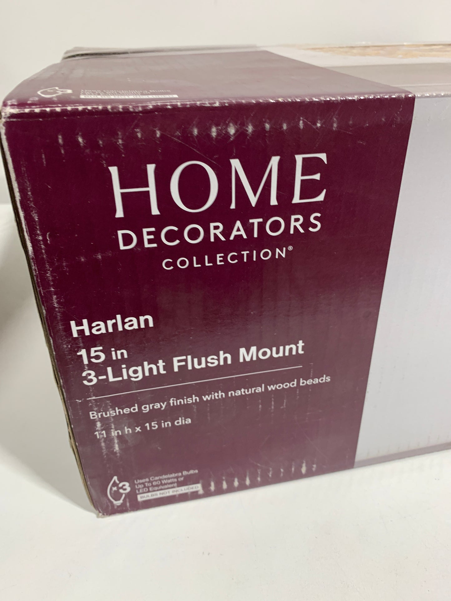 Harlan 15 in. 3-Light Brushed Grey Flush Mount with Natural Real Wood Beads