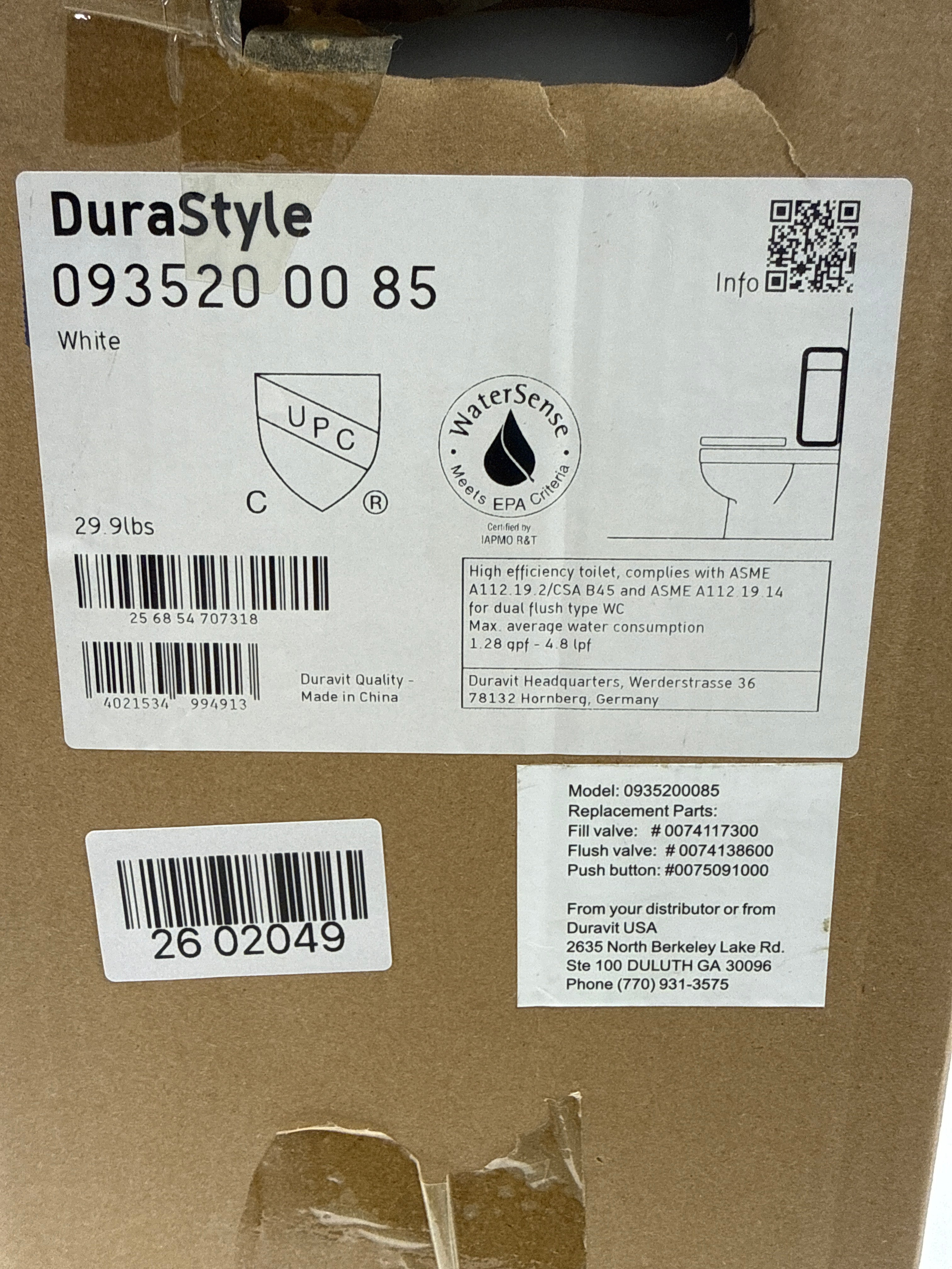 Duravit 0935200085 Durastyle Toilet Tank - White