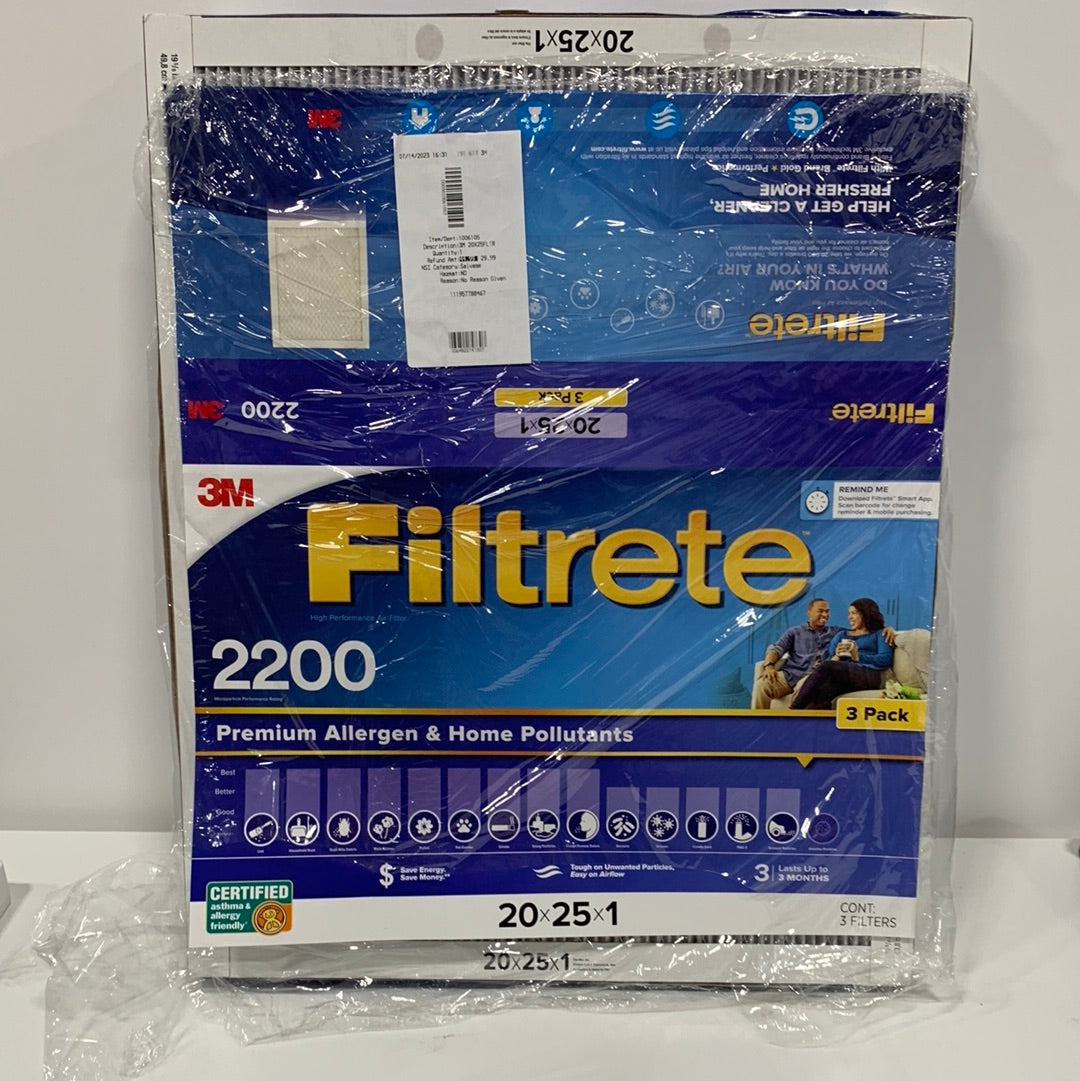 3M 2200 Series Filtrete 1" Filter, 6-pack 20x25x1