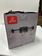 Bailey 23.5 in. 3-Light Matte Black Vanity Light with Clear Glass Shades for Bathroom or Bedroom